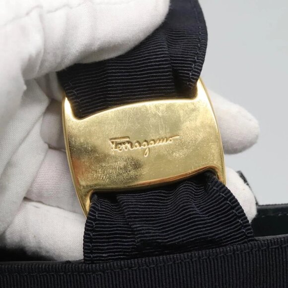 Salvatore Ferragamo Vala Tote Bag Canvas Leather Navy Gold Auth bs26595 - Picture 10 of 15